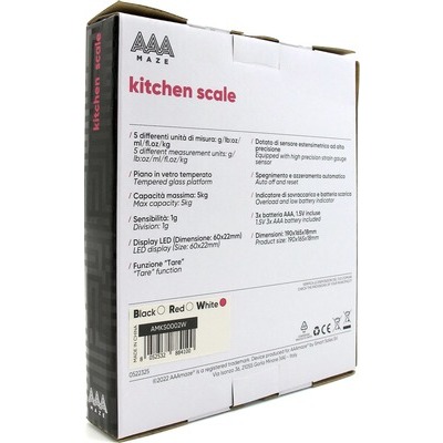 Bilancia da cucina AAAmaze AMKS0002W kitchen Scale display LED capacita' 5Kg white bianco