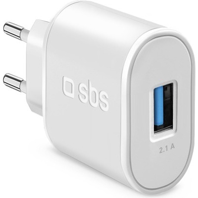Caricabatterie SBS da viaggio 100/250V 2100 mAh fast charge con porta USB colore bianco