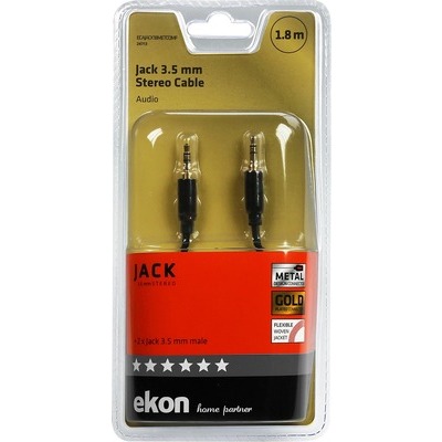 Cavo audio jack 3,5 mm stereo maschio a jack 3,5 mm stereo maschio, connettori metallici, gold, lunhhezza cavo 1,8 metri Ekon