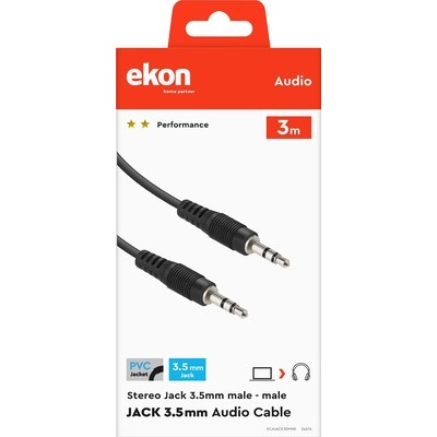 Cavo audio jack 3,5 mm stereo maschio a jack 3,5 mm stereo maschio, lunghezza cavo 3 metri Ekon