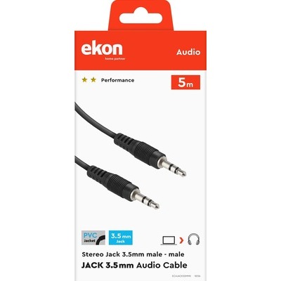 Cavo audio jack 3,5 mm stereo maschio a jack 3,5 mm stereo maschio, lunghezza cavo 5 metri Ekon