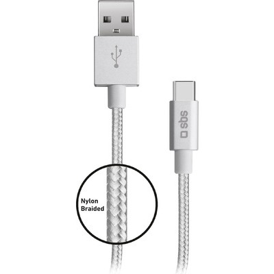Cavo dati SBS USB - Type-C 2.0 con connettori matallici e cavo braided colore silver, lunghezza 1,5 metri
