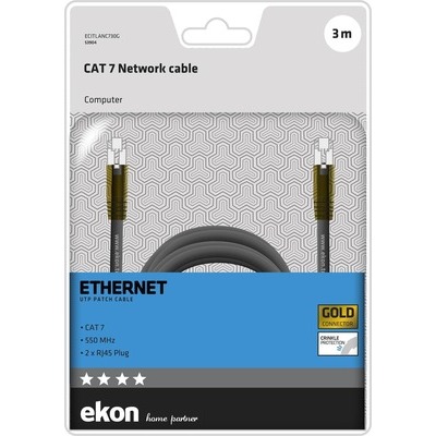 Cavo di rete per PC Ekon UTP cat 7 colore grigio, connettori RJ45 dorati, lunghezza cavo 3 metri
