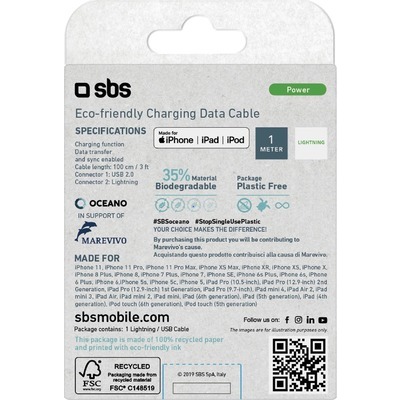 Cavo SBS USB a Lightning Eco-Friendly 1 Metro bianco