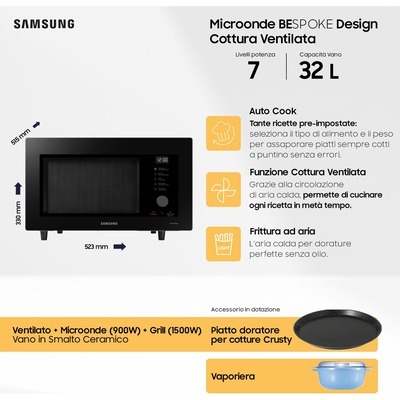 Forno microonde Samsung MC32DG7646KKE1 capacità 32 Litri con cottura ad aria a vapore e connesione Wi-Fi black nero