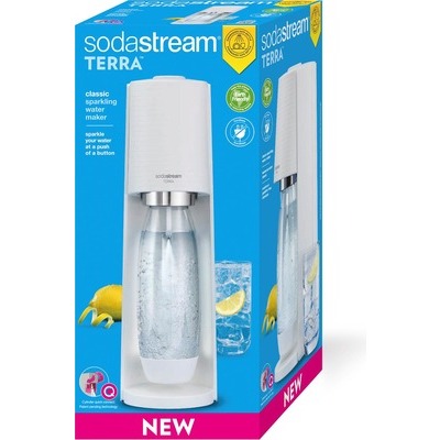 Gasatore acqua Sodastream Terra white bianco con 1 bottiglia lavabile in lavastoviglie da 1LT + 1 cilindro Quick Connect a incastro rapido