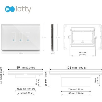 Interruttore intelligente Iotty per tapparelle a 3 tasti touch bianco