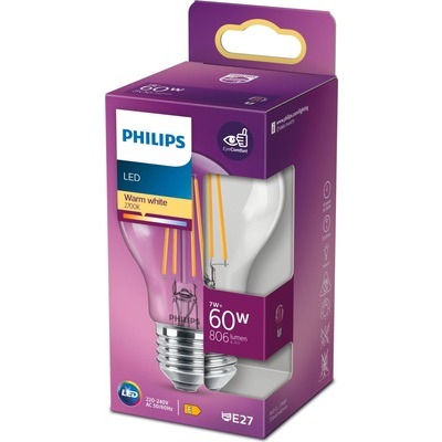 Lampadina goccia filament Philips E27 60W CLD