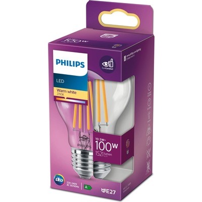 Lampadina goccia Philips filament E27 100W CLD