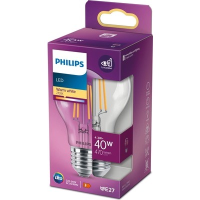 Lampadina goccia Philips filament E27 40W CLD