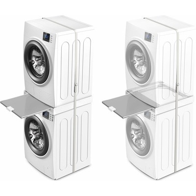 Meliconi Base Torre PRO L60 kit di sovrapposizione universale per lavatrice e asciugatrice con ripiano estraibile e cinghia di sicurezza.
