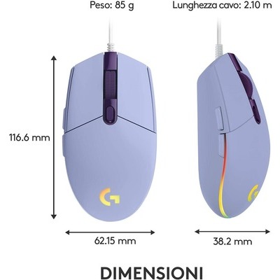 Mouse gaming Logitech G203 lilla