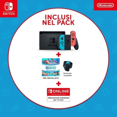 Nintendo Switch + Gioco Switch Sports + Abbonamento 12 mesi Online