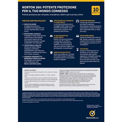 Norton 360 Premium 2020, 10 Dispositivi Licenza di 1 anno , Secure VPN e Password Manager, PC, Mac, tablet e smartphone CARD Download version
