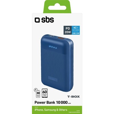 Powerbank SBS 10000 mAh 1USB + 1Type-C 20W azzurro