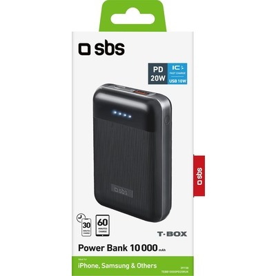 Powerbank SBS 10000 mAh 1USB + 1Type-C 20W black nero