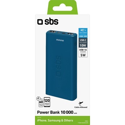 Powerbank SBS 10000 mAh 2USB 2.1 A azzurro