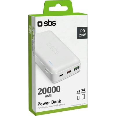 Powerbank SBS 20000mAh 1 Type-C PD 20W + 1 USB AFC bianco