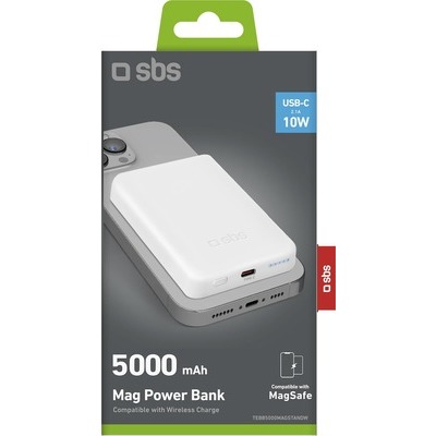 Powerbank SBS compact 5000mAh compatibile con MagSafe + Type C 10W bianco