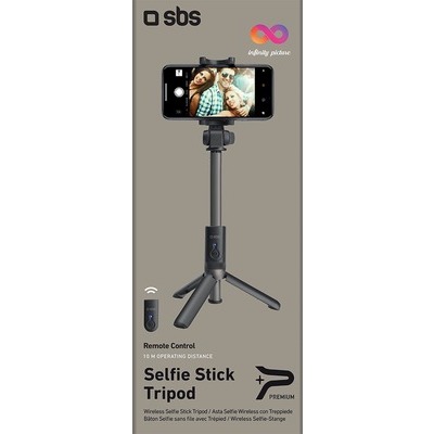 Selfie stick SBS e treppiedi wireless universale iOS e Android braccio telescopico in alluminio colore nero