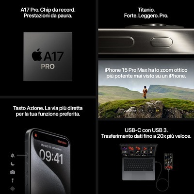 Smartphone Apple iPhone 15 Pro 256GB Black Titanium titanio nero