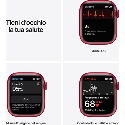 Smartwatch Apple Watch Serie 7 GPS+cellular cassa 41mm in alluminio rosso con cinturino sport rosso