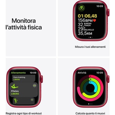 Smartwatch Apple Watch Serie 7 GPS+cellular cassa 41mm in alluminio rosso con cinturino sport rosso