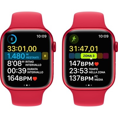 Smartwatch Apple Watch Serie 8 GPS cassa 41mm in alluminio rosso con cinturino sport rosso