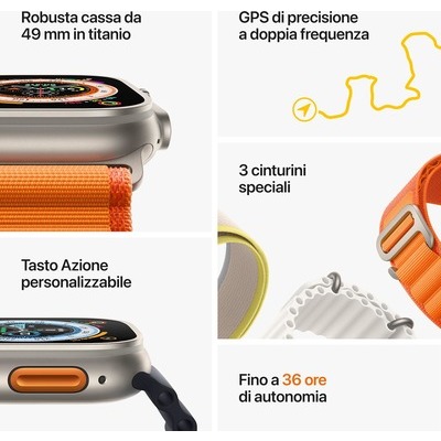 Smartwatch Apple Watch Ultra GPS+Cellular cassa 49mm in titanio con cinturino alpine loop taglia S arancione