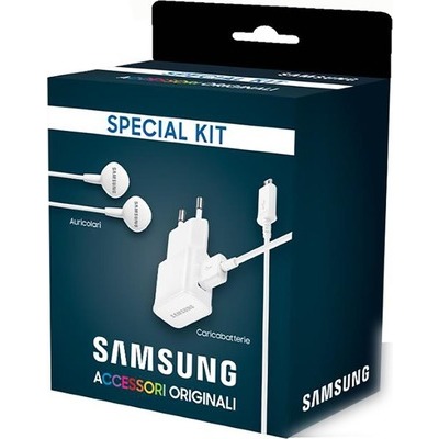 Special pack Samsung universale Travel adapter (EP-TA12EWEUGWW) e auricolare a filo bianco (EO-HS1303WEGWW)