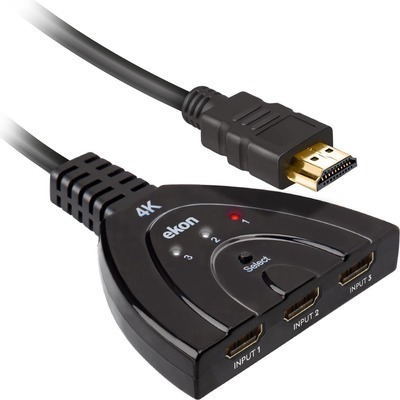 Splitter HDMI manuale Ekon, 3 ingressi, 1 uscita, colore nero