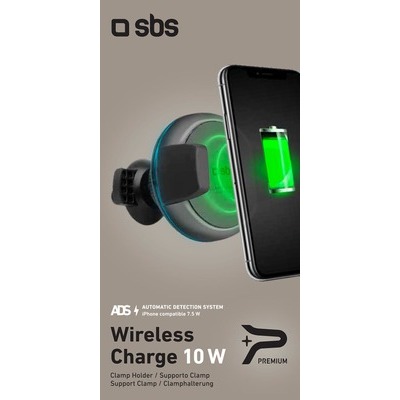 Supporto circolare SBS con ricarica wireless 10 W QI certificato, aggancio a clip da bocchetta d'aerazione