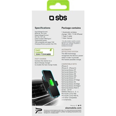 Supporto SBS per auto con ricarica wireless 10 W e chiusura automatica