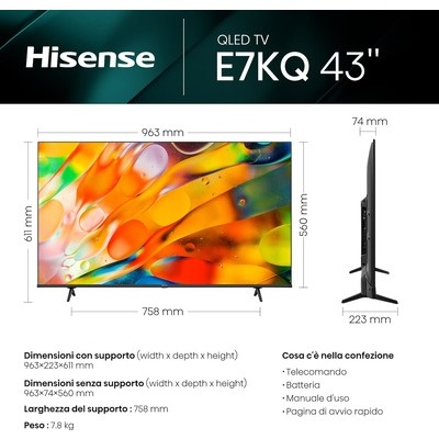 TV LED 4K QLED UHD Hisense 43E79KQ