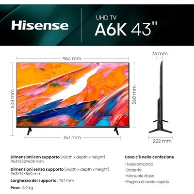 TV LED 4K SMART HISENSE 43A69K