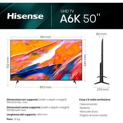 TV LED 4K Smart Hisense 50A69K UHD