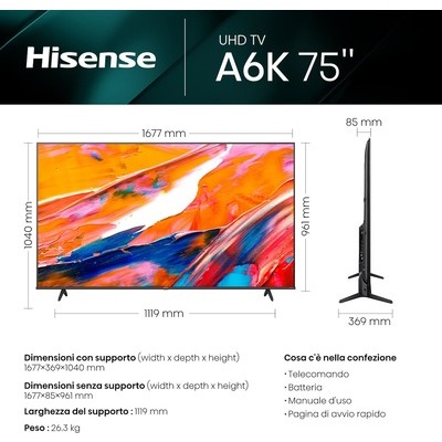 TV LED 4K Smart Hisense 75A69K