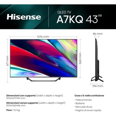 TV LED QLED 4K Hisense 43A79KQ UHD