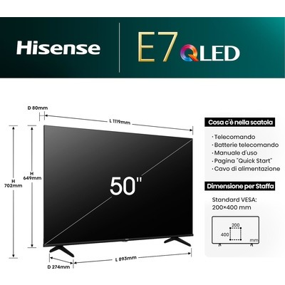 TV LED QLED 4K Hisense 50E79NQ