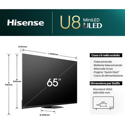 TV MINI QLED Hisense 65U8NQ