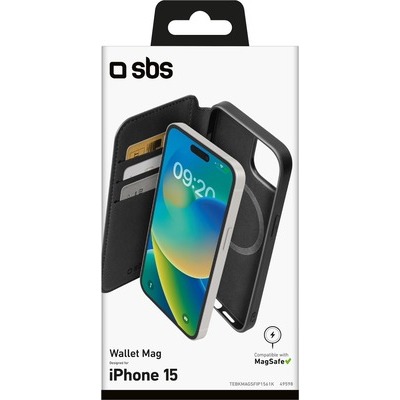 Wallet SBS compatibile con Magsafe per iPhone 15, colore nero